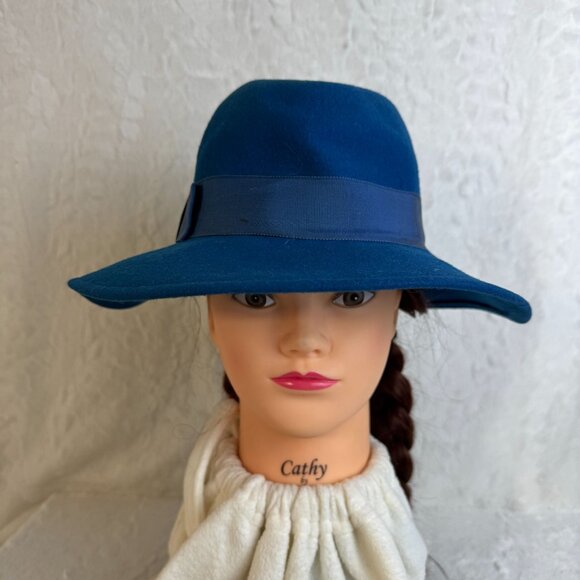 Liz Claiborne Accessories - Vintage Liz Claiborne Womens Wool Wide-Brim Hat Fedora Bright Blue
